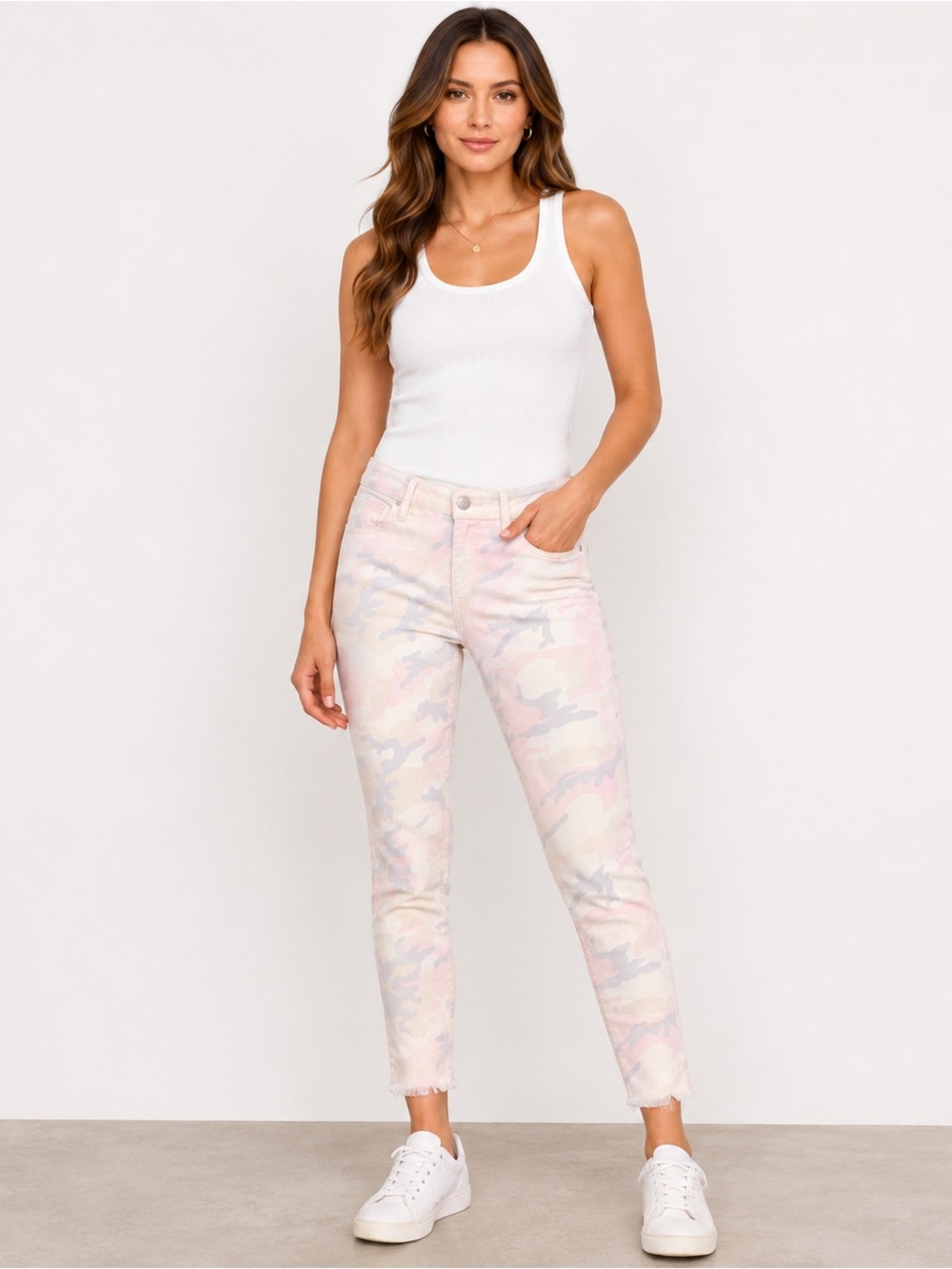 Sanctuary Social Ankle Skinny Camo Jeans Women’s Size 28 Pink Raw Hem Stretch